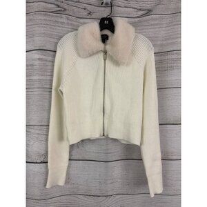 NWT Laundry By Shelli Segal Ribbed Cropped Knit Sweater W/ Faux Fur Size L